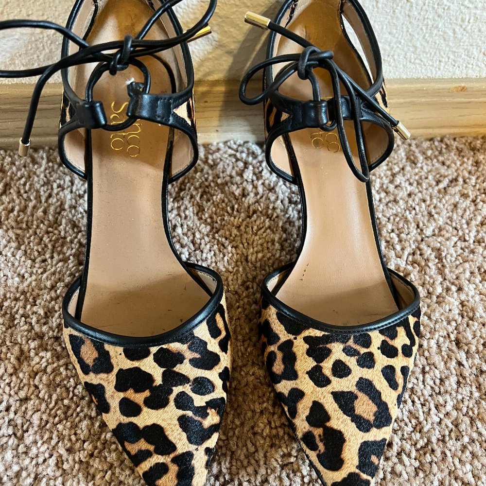 Franco Sarto Black and Tan Heels Leopard Print
